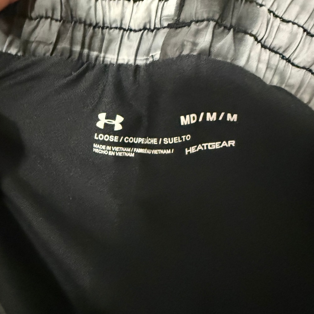 Under Armour Womens HeatGear Running Shorts Medium Black Grey Abstract - Picture 8 of 8